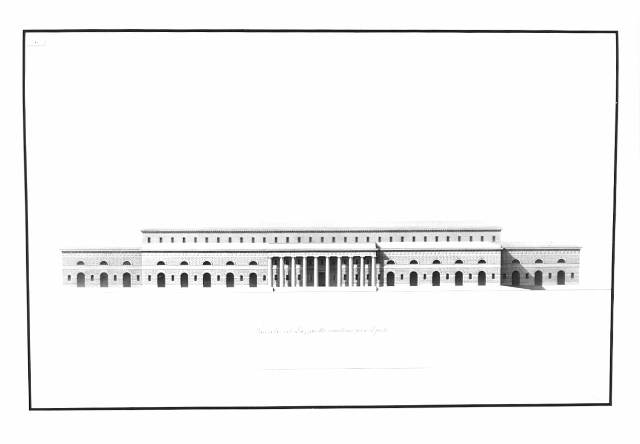 prospetto, architettura: progetto per un Lazzaretto marittimo (disegno, opera isolata) di Bosio Pietro (sec. XIX)