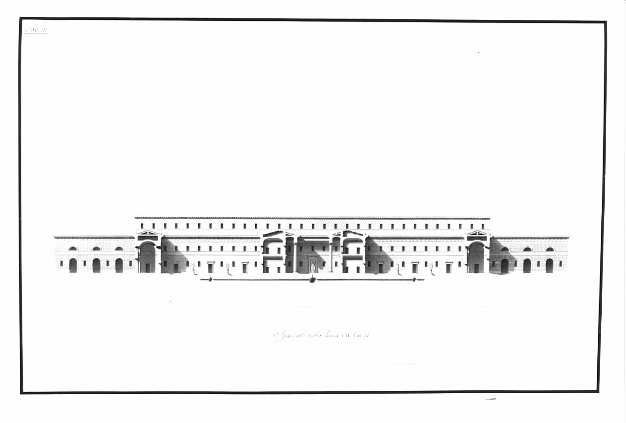 spaccato, architettura: progetto per un Lazzaretto marittimo (disegno, opera isolata) di Bosio Pietro (sec. XIX)