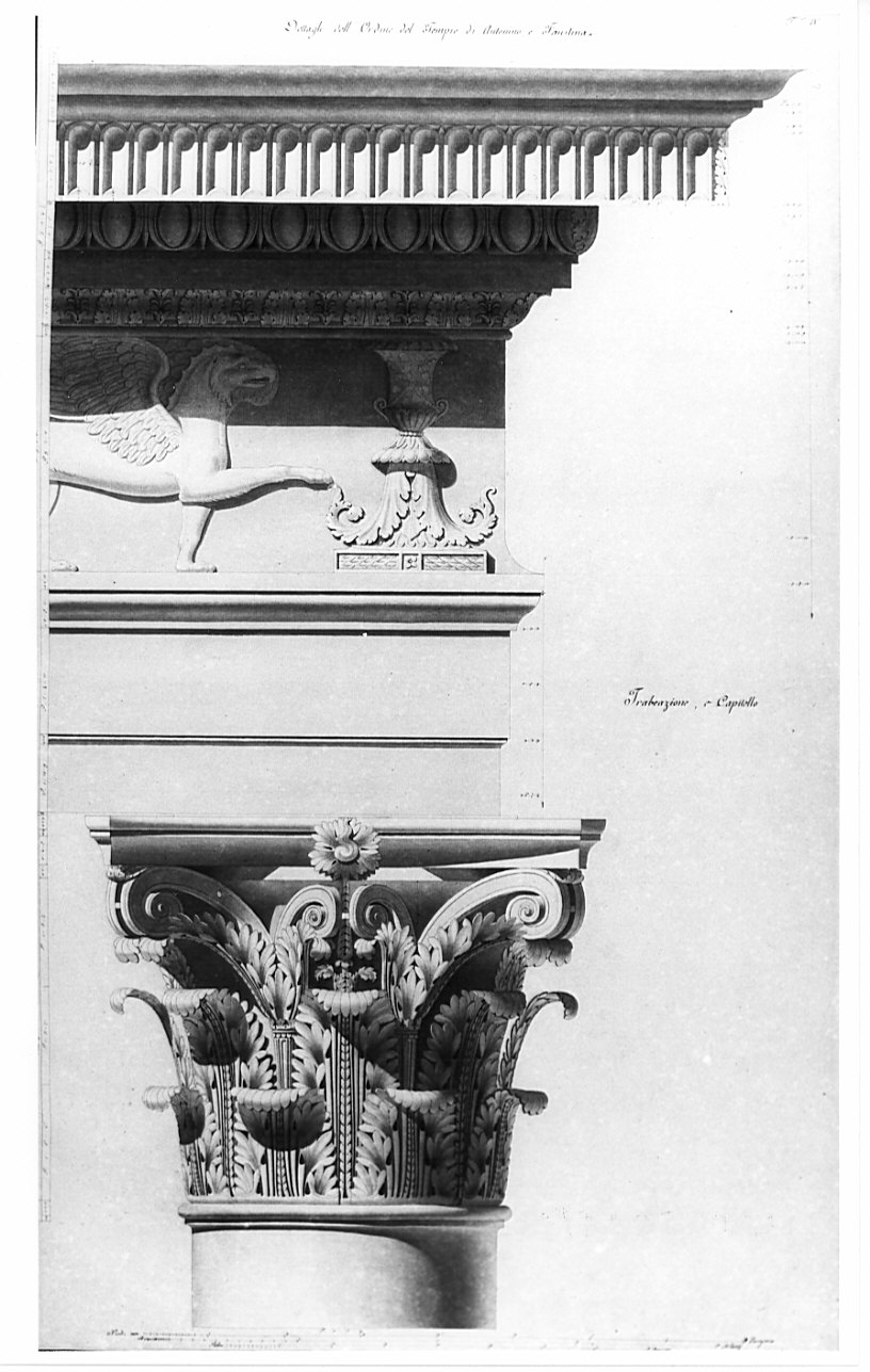 alzato, architettura: rilievo del Tempio di Antonino e Faustina (disegno, opera isolata) di Bianconi Giacomo (sec. XIX)