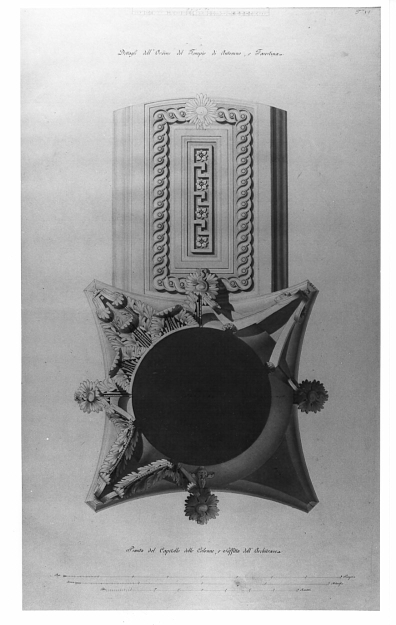 sezione, architettura: rilievo del Tempio di Antonino e Faustina (disegno, opera isolata) di Bianconi Giacomo (sec. XIX)