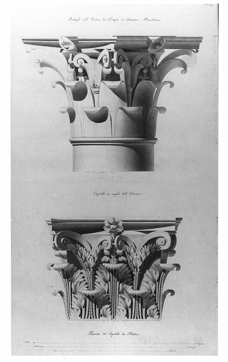alzati, architettura: rilievo del Tempio di Antonino e Faustina (disegno, opera isolata) di Bianconi Giacomo (sec. XIX)