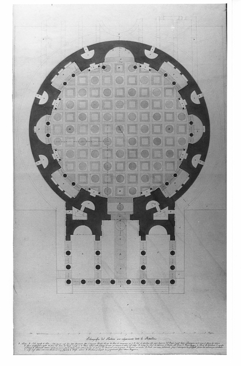 pianta, architettura: rilievo del Pantheon (disegno, opera isolata) di Bianconi Giacomo (sec. XIX)