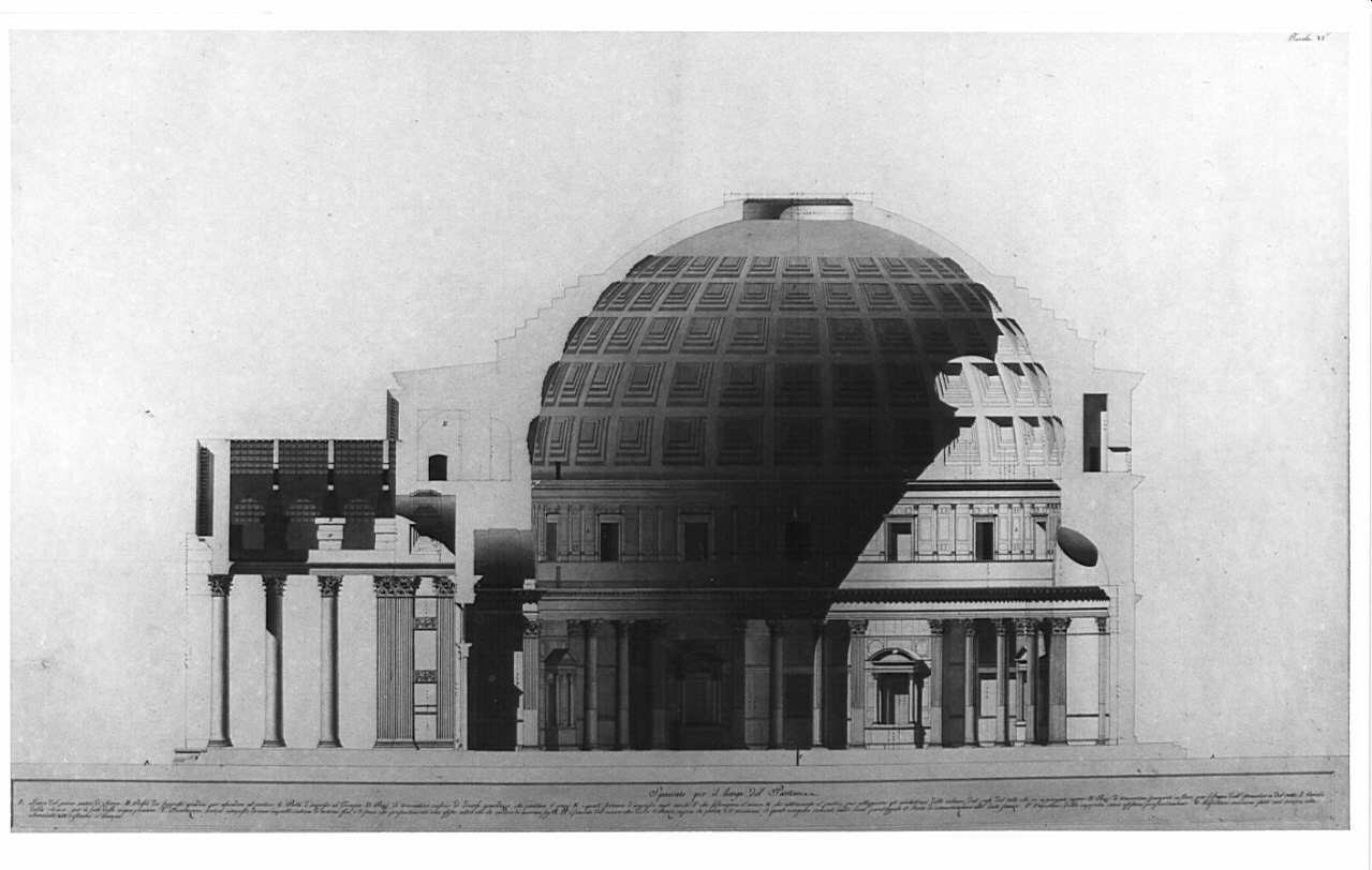 sezione, architettura: rilievo del Pantheon (disegno, opera isolata) di Bianconi Giacomo (sec. XIX)