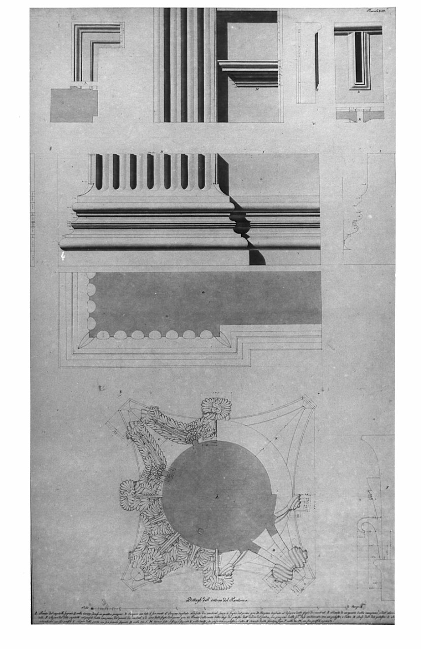 piante, alzati e sezioni, architettura: rilievo del Pantheon (disegno, opera isolata) di Bianconi Giacomo (sec. XIX)
