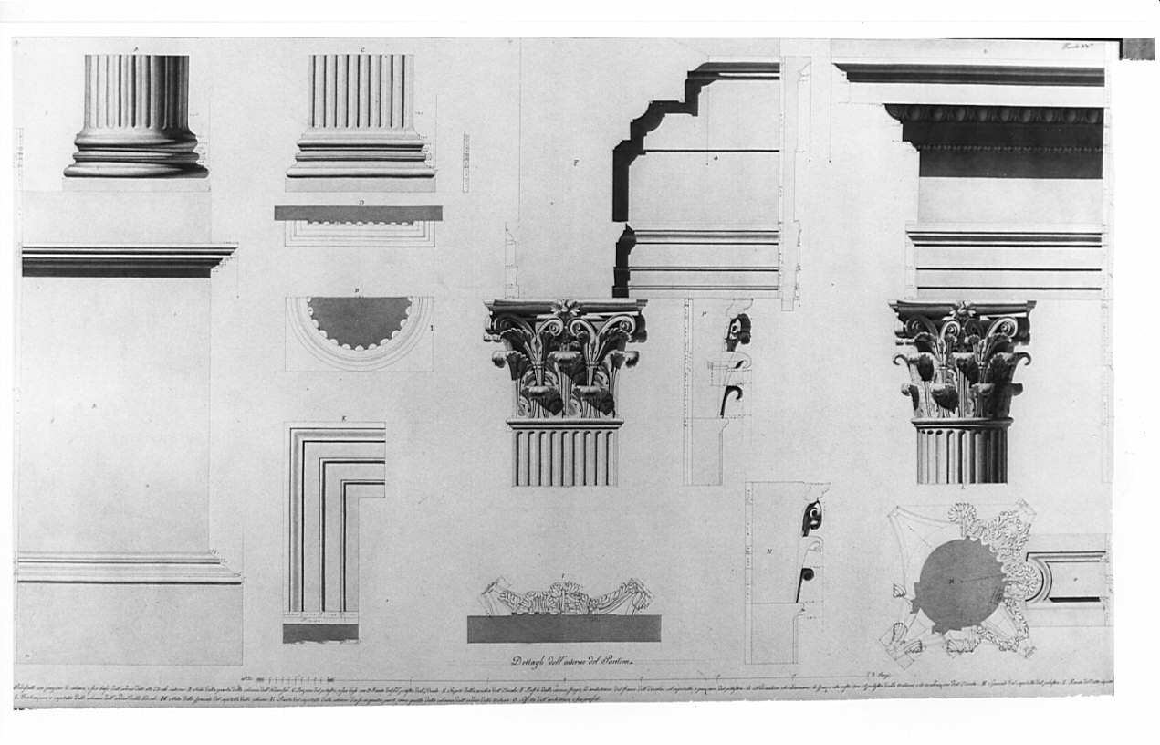 alzati e sezioni, architettura: rilievo del Pantheon (disegno, opera isolata) di Bianconi Giacomo (sec. XIX)
