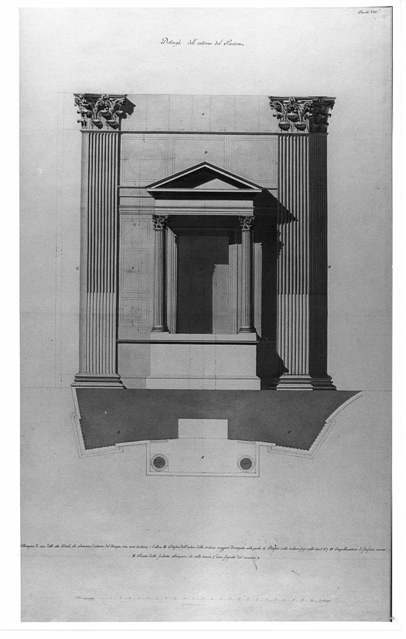 piante e sezioni, architettura: rilievo del Pantheon (disegno, opera isolata) di Bianconi Giacomo (sec. XIX)