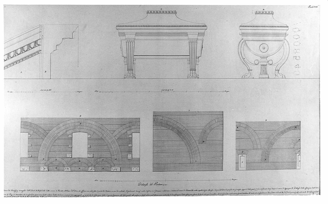 alzati e sezioni, architettura: rilievo del Pantheon (disegno, opera isolata) di Bianconi Giacomo (sec. XIX)
