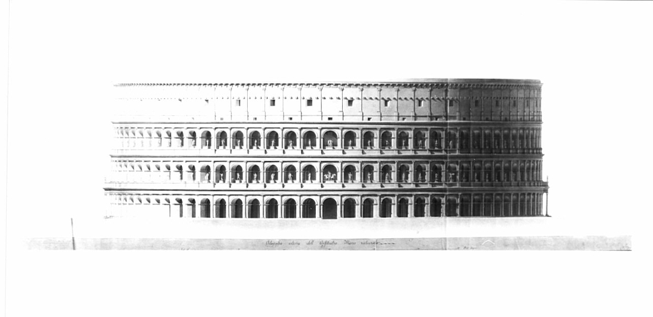 prospetto, architettura: progetto di restauro dell'Anfiteatro Flavio (disegno, opera isolata) di Voghera Luigi (sec. XIX)
