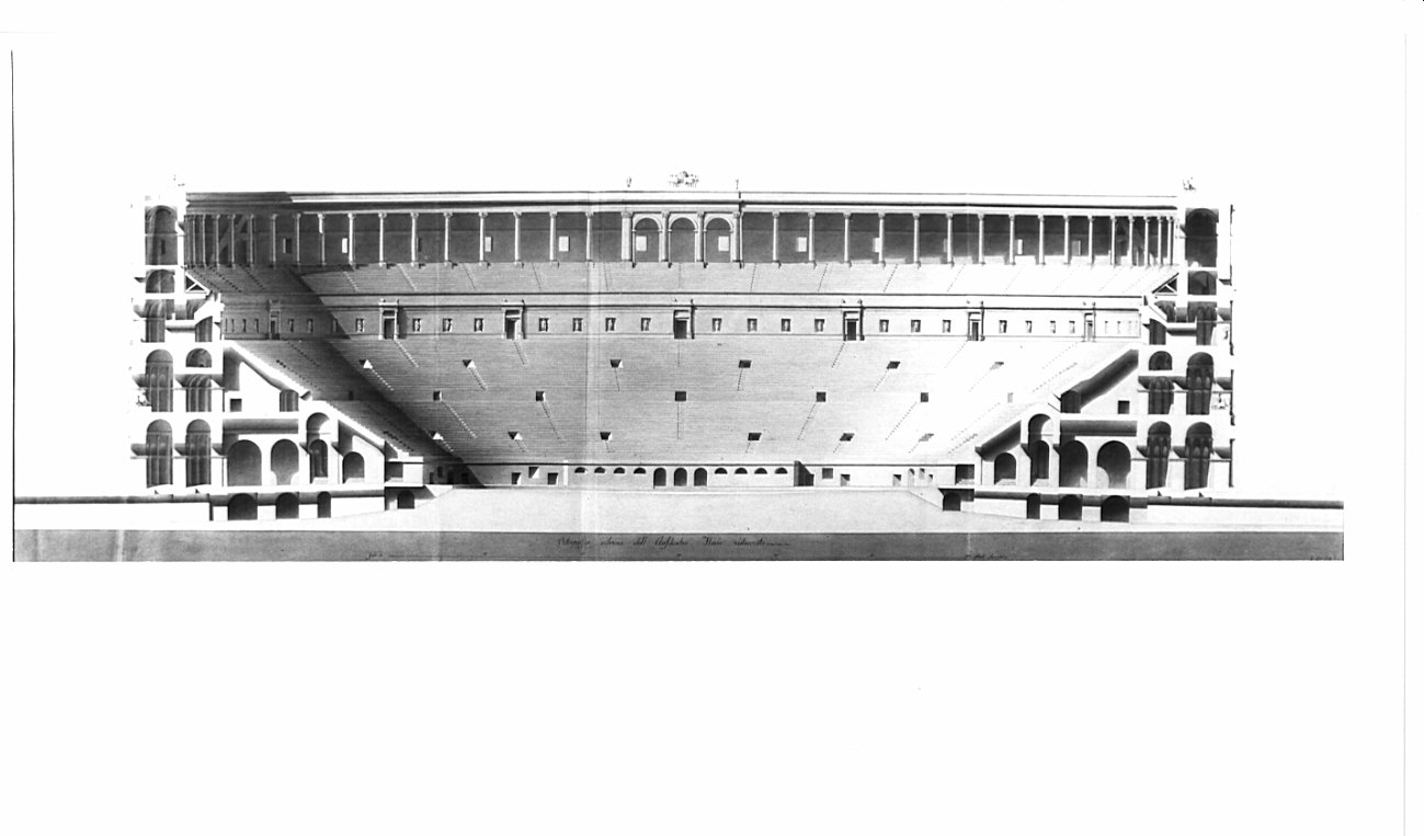 sezione, architettura: progetto di restauro dell'Anfiteatro Flavio (disegno, opera isolata) di Voghera Luigi (sec. XIX)