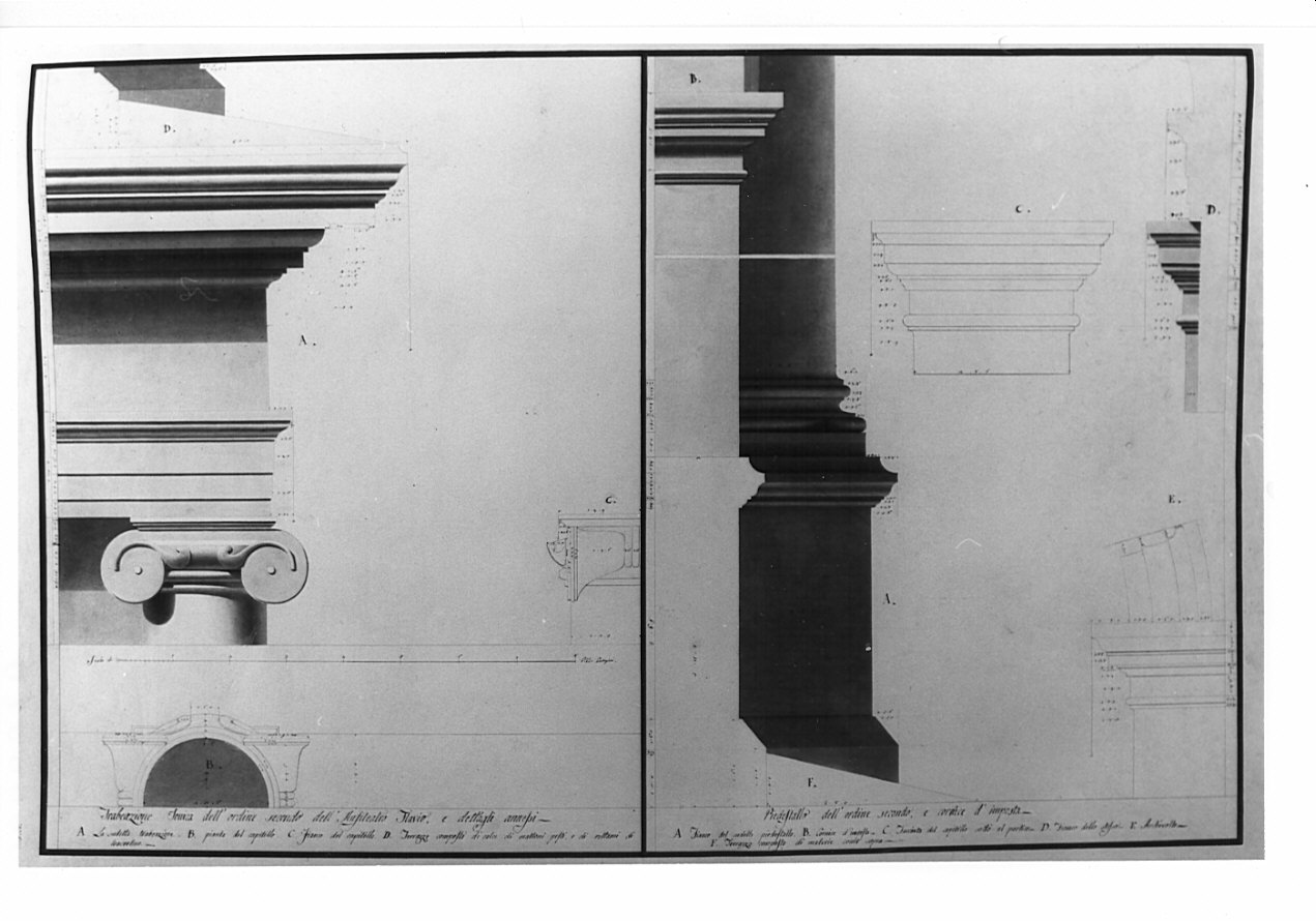 particolari delle colonne, architettura: progetto di restauro dell'Anfiteatro Flavio (disegno, opera isolata) di Voghera Luigi (sec. XIX)