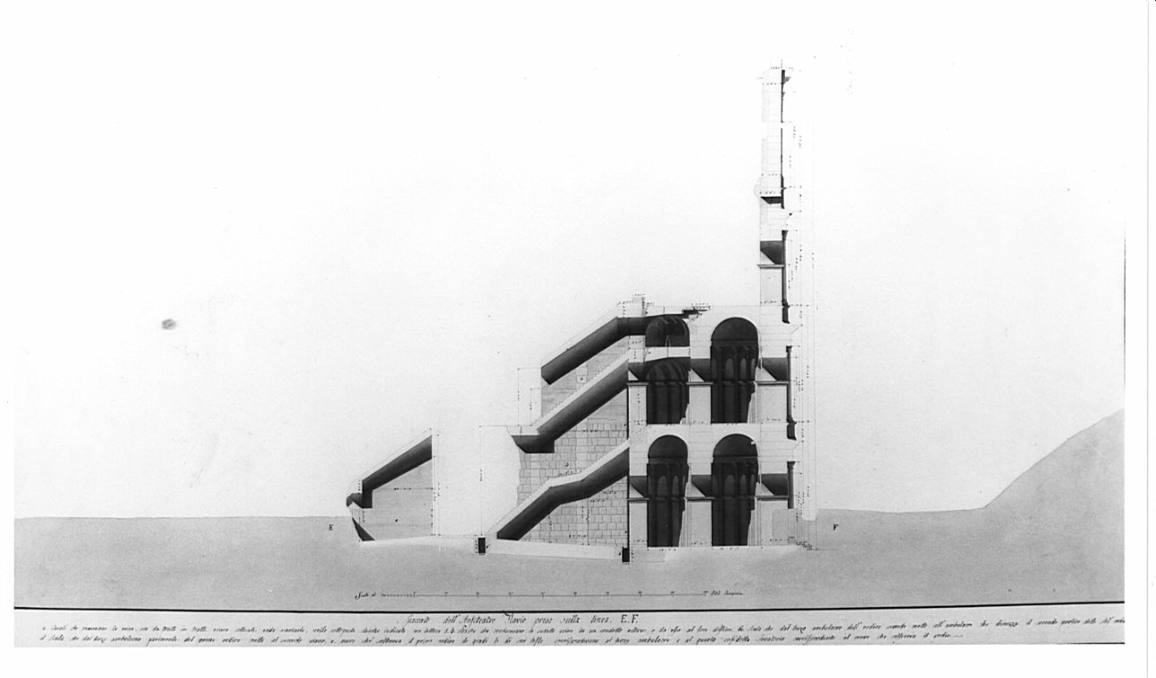 sezione, architettura: rilievo dell'Anfiteatro Flavio (disegno, opera isolata) di Voghera Luigi (sec. XIX)