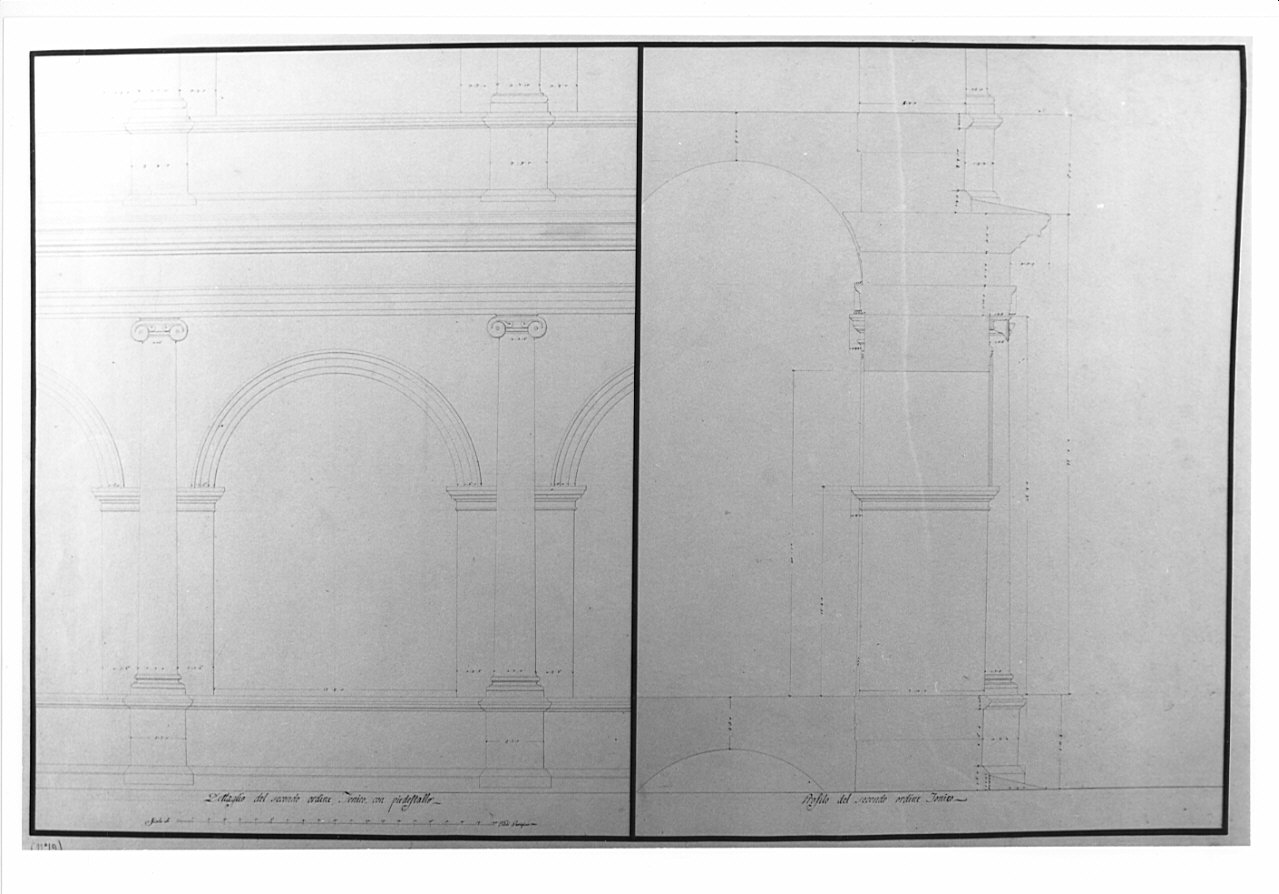 dettaglio e profilo del secondo ordine, architettura: progetto di restauro dell'Anfiteatro Flavio (disegno, opera isolata) di Voghera Luigi (sec. XIX)