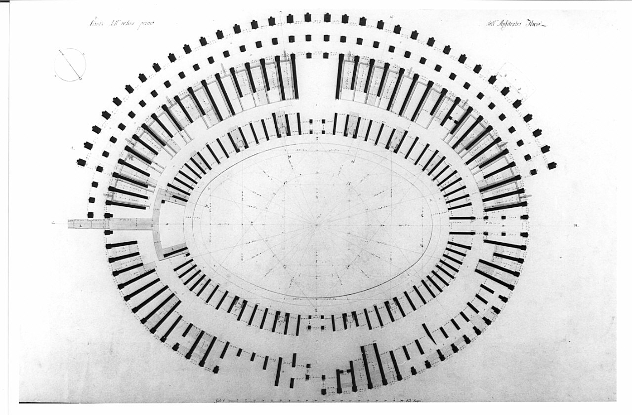 planimetria, architettura: rilievo dell'Anfiteatro Flavio (disegno, opera isolata) di Voghera Luigi (sec. XIX)
