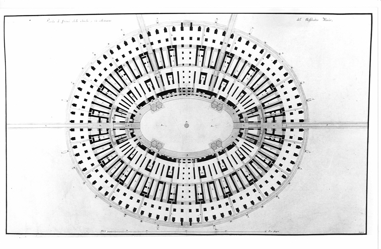 pianta, architettura: progetto di restauro dell'Anfiteatro Flavio (disegno, opera isolata) di Voghera Luigi (sec. XIX)