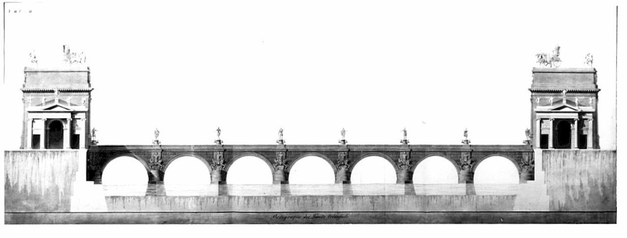prospetto, architettura: progetto per ponte trionfale (disegno, opera isolata) di Voghera Luigi (sec. XIX)