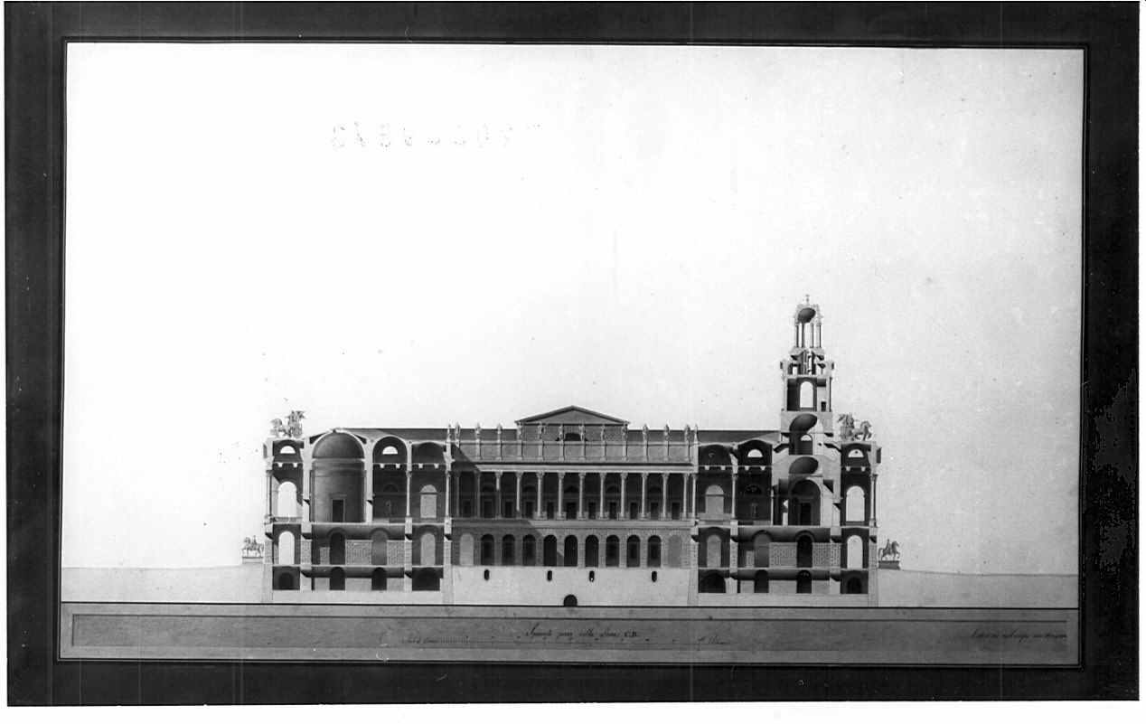 sezione, architettura: progetto per municipio (disegno, opera isolata) di Voghera Giovanni (sec. XIX)