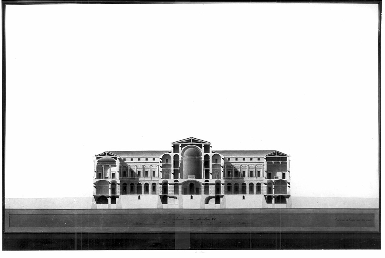 sezione, architettura: progetto per municipio (disegno, opera isolata) di Voghera Giovanni (sec. XIX)
