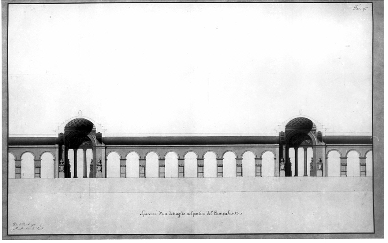 sezione del portico, architettura: progetto per campo santo (disegno, opera isolata) di Durelli Francesco (sec. XIX)