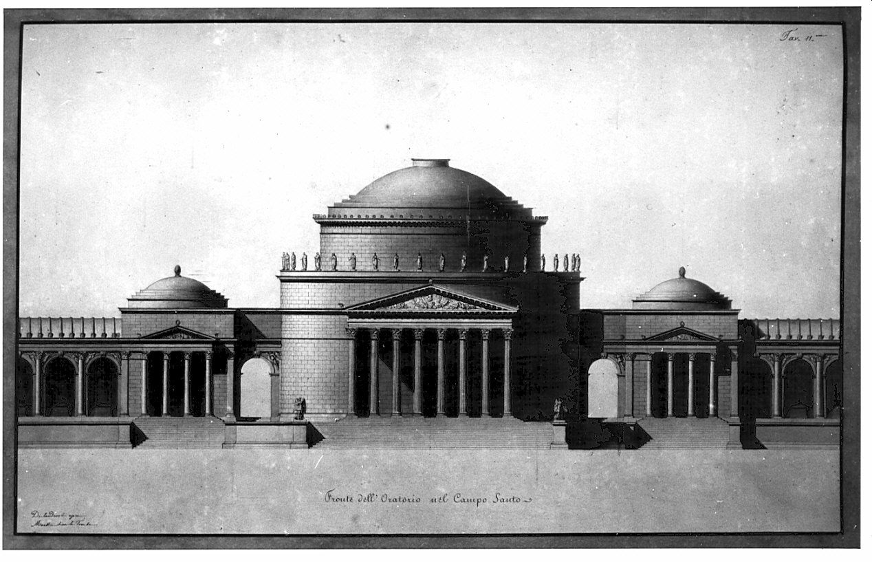prospetto dell'oratorio, architettura: progetto per campo santo (disegno, opera isolata) di Durelli Francesco (sec. XIX)