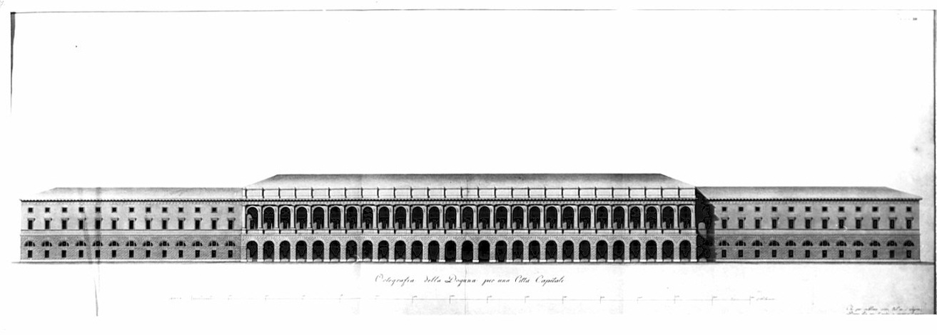 prospetto, architettura: progetto per dogana (disegno, opera isolata) di Renzanico Carlo (sec. XIX)