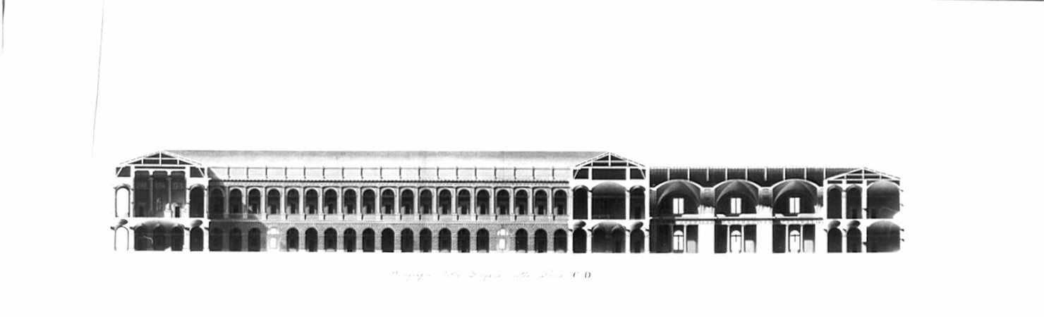 sezione, architettura: progetto per dogana (disegno, opera isolata) di Renzanico Carlo (sec. XIX)