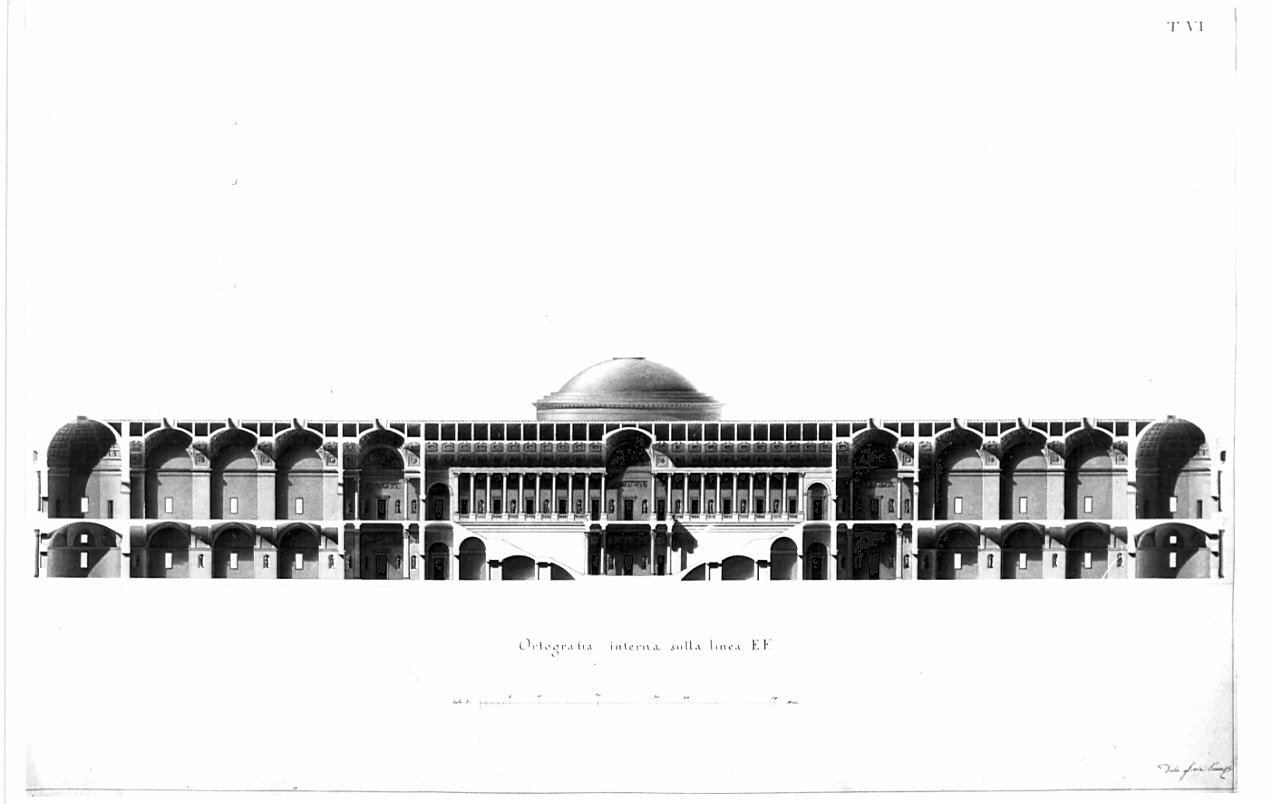 sezione, architettura: progetto per edificio ad uso di Accademia di Belle Arti (disegno, opera isolata) di Buttazzoni Antonio (sec. XIX)