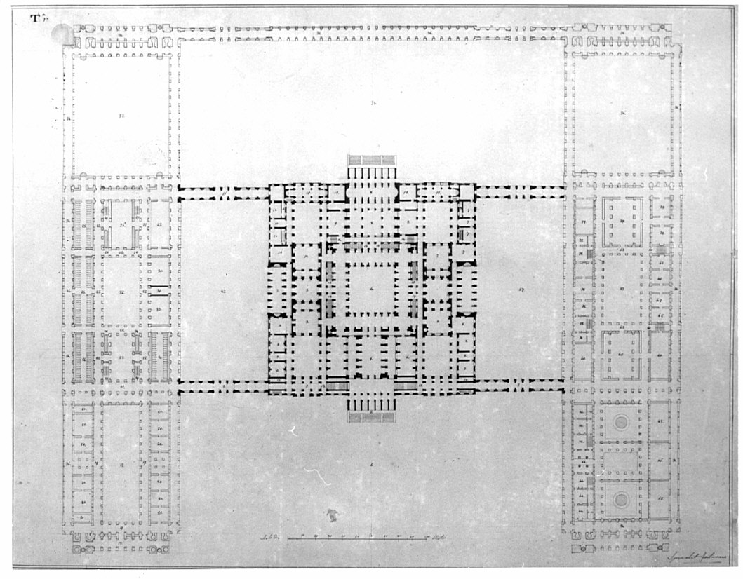 pianta, architettura: progetto per un Casino di caccia per un principe sovrano (disegno, opera isolata) di Visioli Carlo Domenico (sec. XIX)