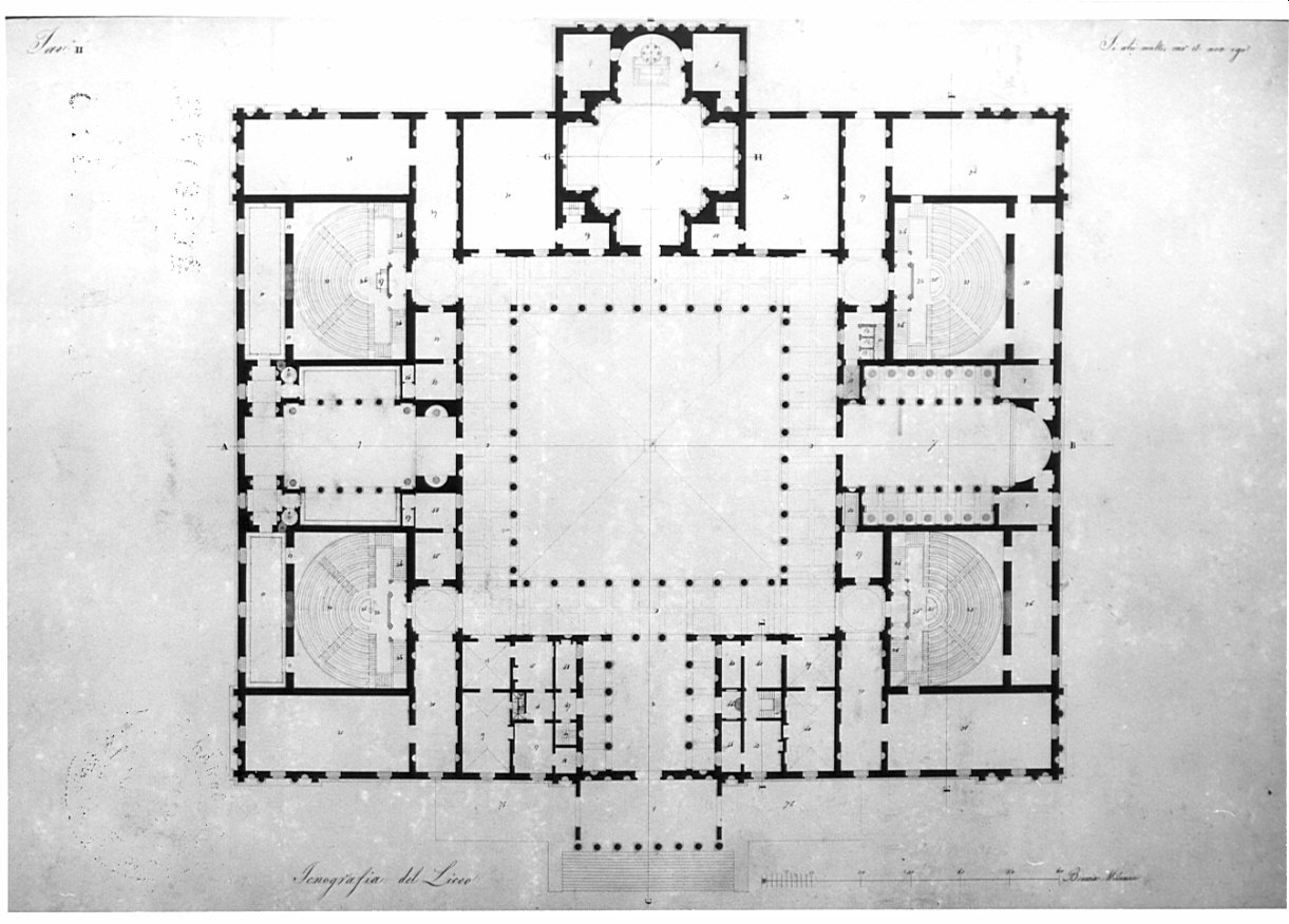 pianta, architettura: progetto per un Liceo e Giardino Botanico (disegno, opera isolata) di Caronesi Ferdinando (sec. XIX)