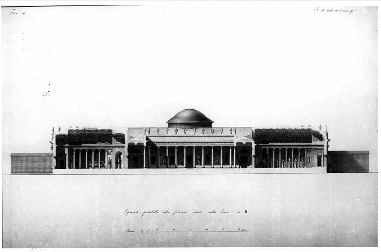 sezione, architettura: progetto per un Liceo e Giardino Botanico (disegno, opera isolata) di Caronesi Ferdinando (sec. XIX)