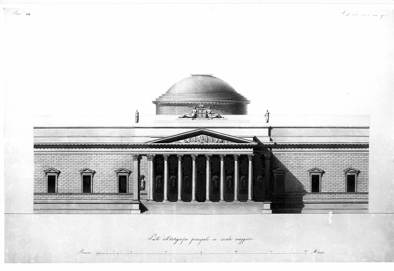 particolare dell'ingresso, architettura: progetto per un Liceo e Giardino Botanico (disegno, opera isolata) di Caronesi Ferdinando (sec. XIX)