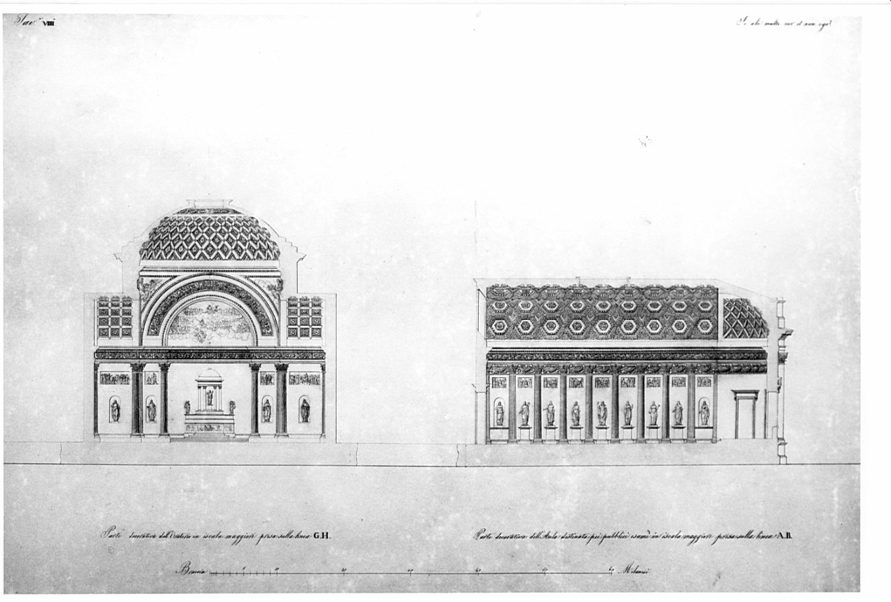 particolari, architettura: progetto per un Liceo e Giardino Botanico (disegno, opera isolata) di Caronesi Ferdinando (sec. XIX)