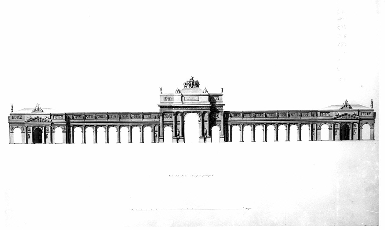 prospetto, architettura: progetto per una Cattedrale e una piazza (disegno, opera isolata) di Turconi Francesco (sec. XIX)