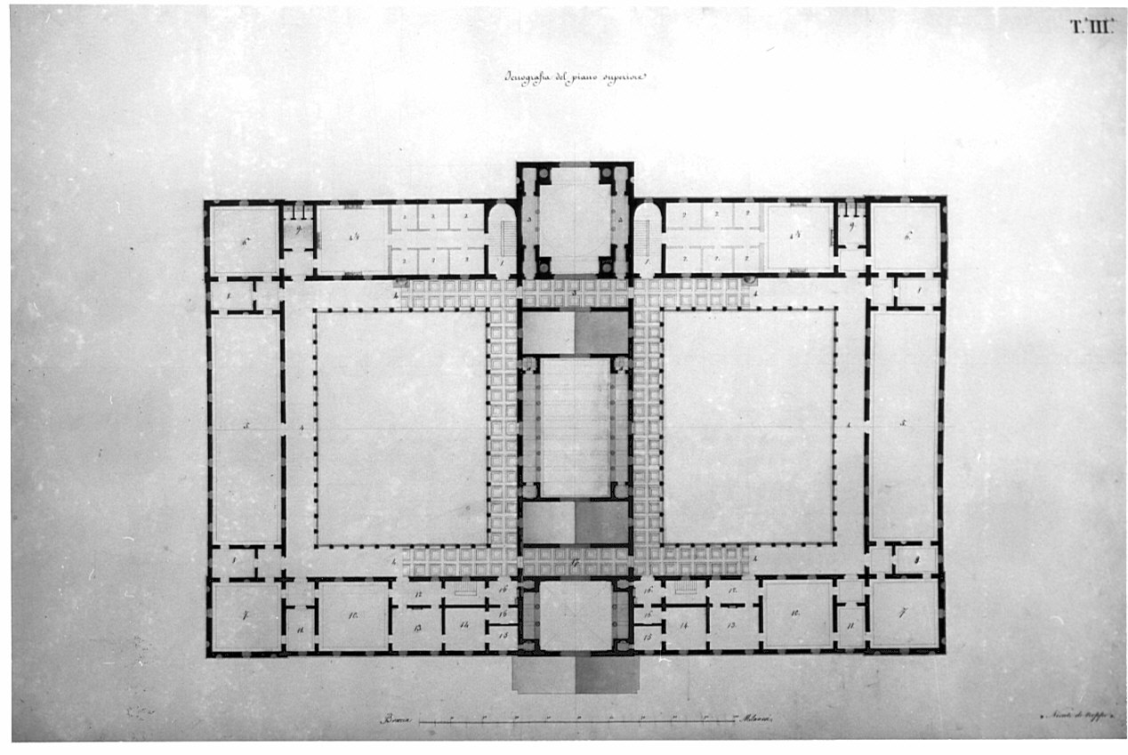 pianta, architettura: progetto per Edificio per convitto e ammaestramento di sordi e di muti per una città capitale (disegno, opera isolata) di Terzaghi Enrico (sec. XIX)