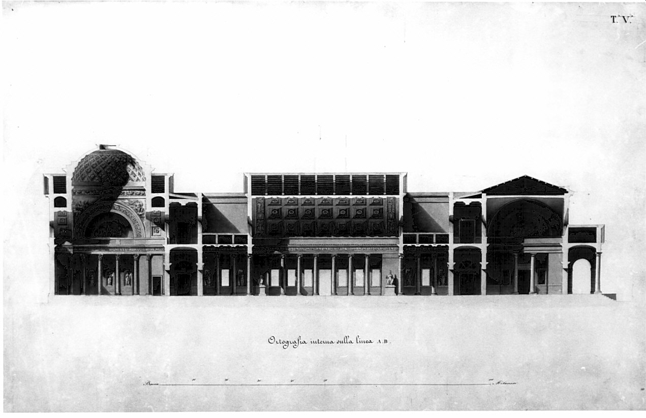 sezione, architettura: progetto per Edificio per convitto e ammaestramento di sordi e di muti per una città capitale (disegno, opera isolata) di Terzaghi Enrico (sec. XIX)