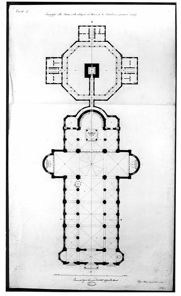 pianta, architettura: progetto per chiesa (disegno, opera isolata) di Arienti Alessandro (sec. XIX)
