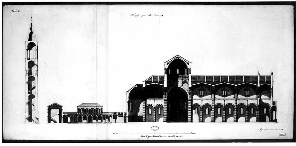 sezione, architettura: progetto per chiesa (disegno, opera isolata) di Arienti Alessandro (sec. XIX)
