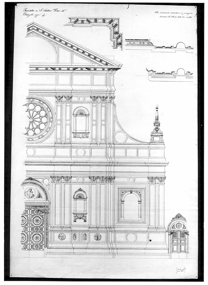 particolari, architettura: progetto per la facciata della chiesa di S. Satiro a Milano (disegno, opera isolata) di Osnago Cesare (sec. XIX)
