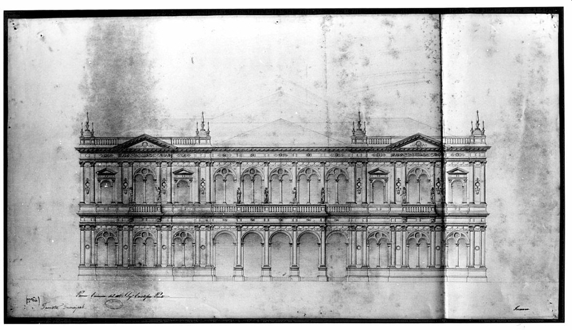 prospetto, architettura: progetto per un edificio isolato per società musicale (disegno, opera isolata) di Pinto Cristoforo (sec. XIX)
