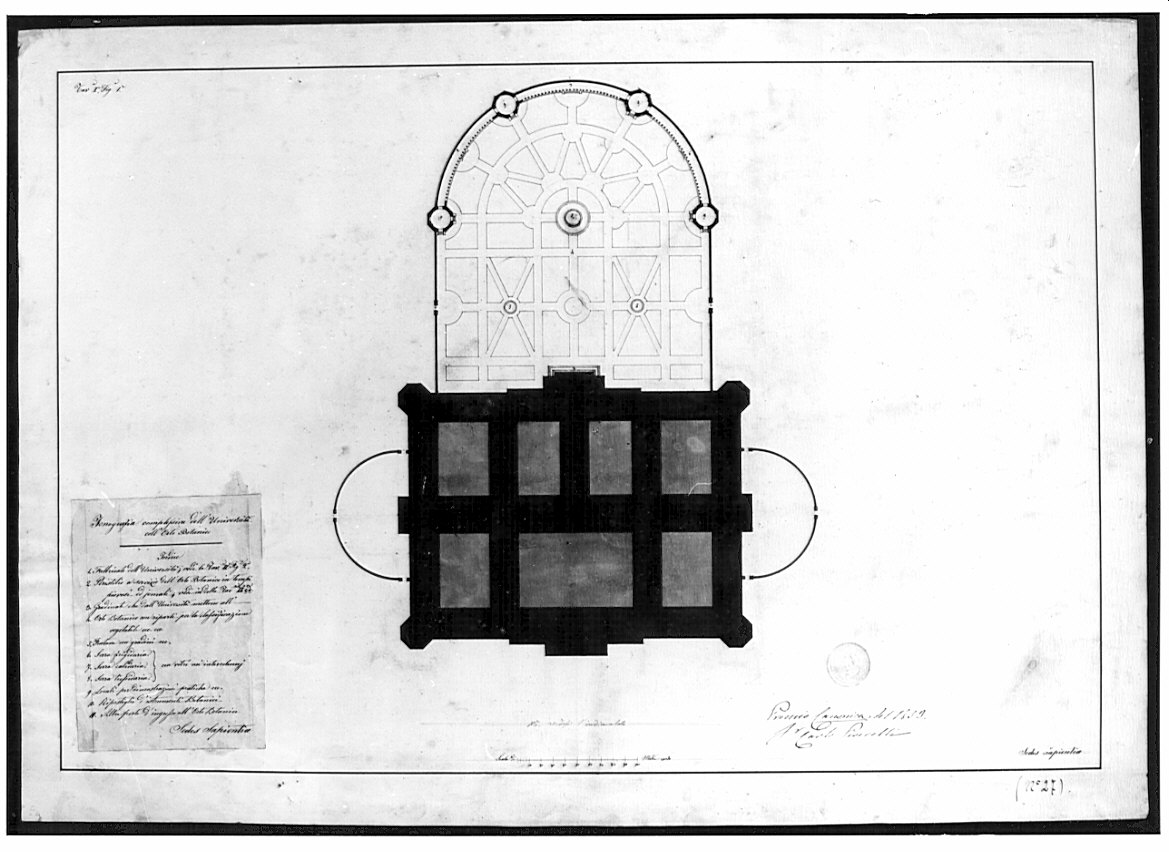 pianta, architettura: progetto per Università (disegno, opera isolata) di Peverelli Carlo (sec. XIX)