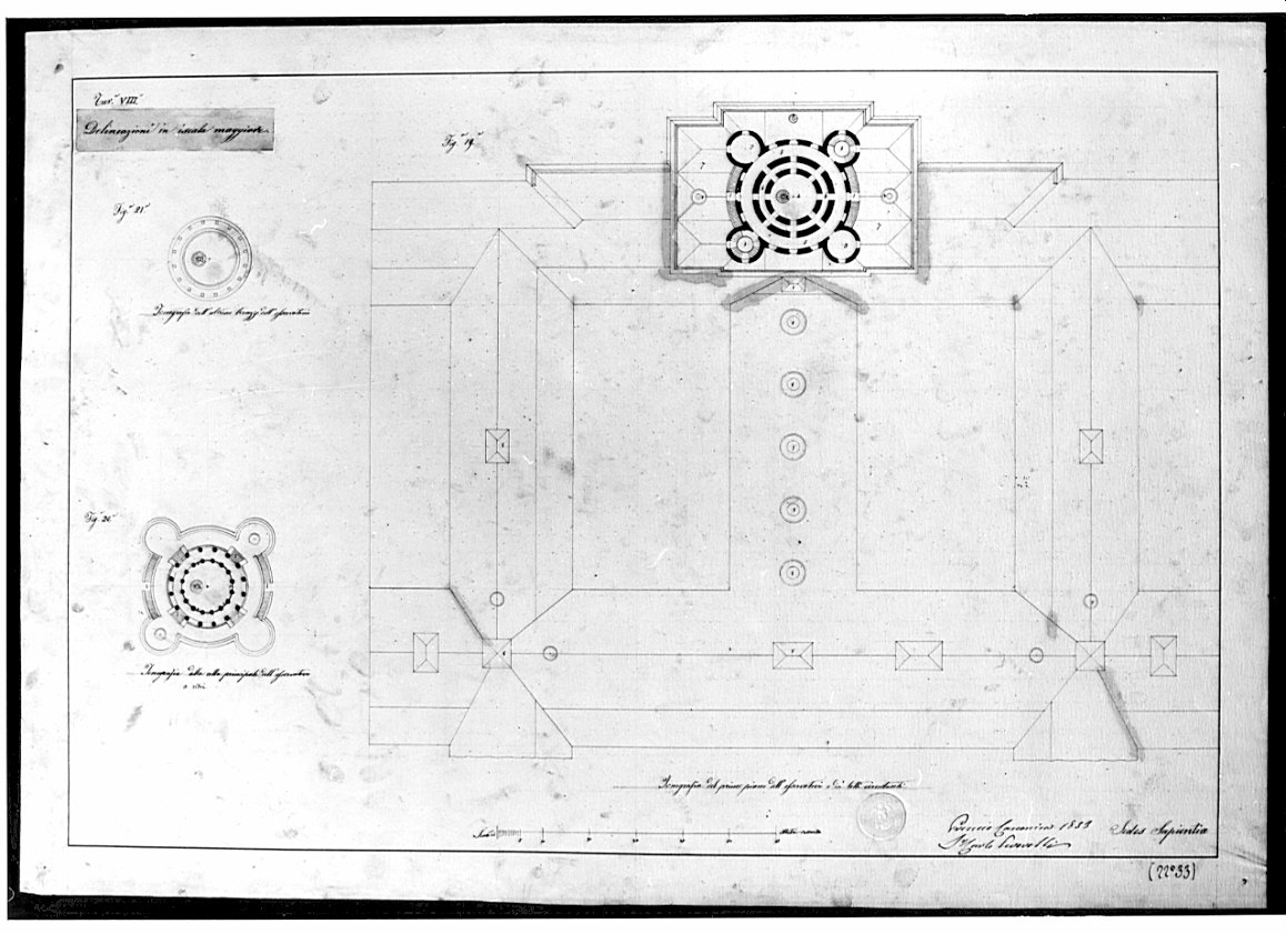 piante, architettura: progetto per Università (disegno, opera isolata) di Peverelli Carlo (sec. XIX)