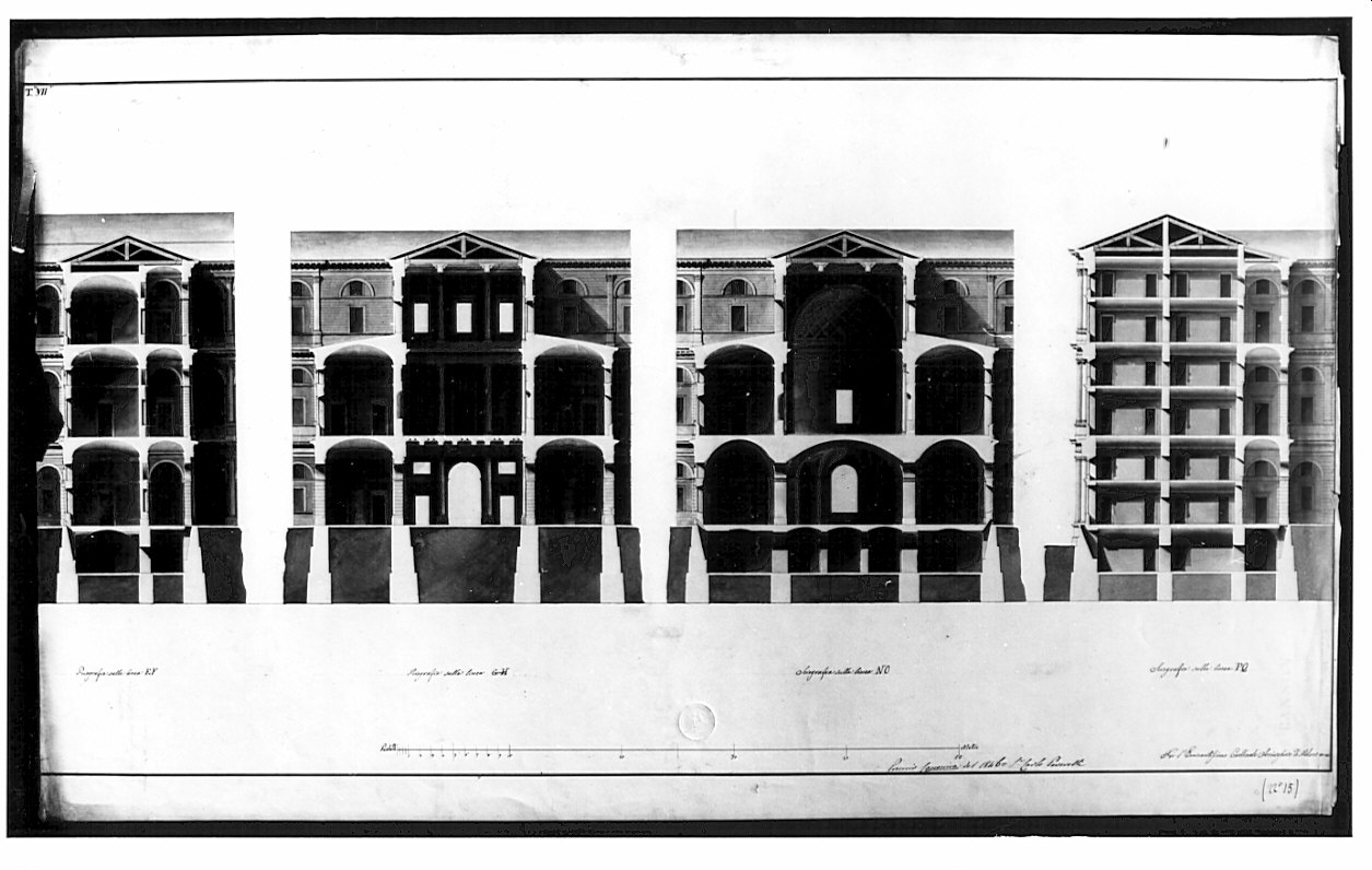 sezione, architettura: progetto per Palazzo Arcivescovile (disegno, opera isolata) di Peverelli Carlo (sec. XIX)