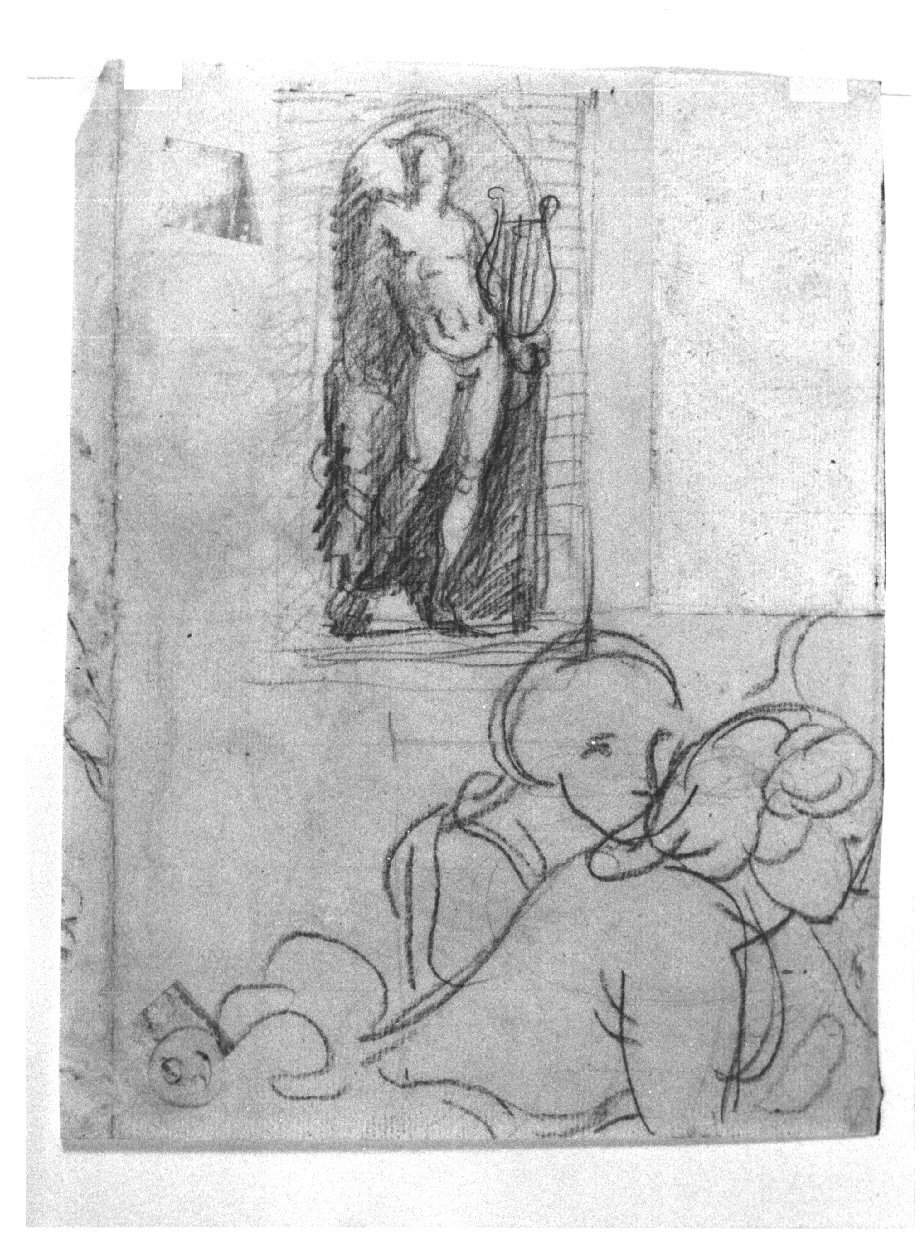 Donna volta di dorso//Donna volta di dorso, figura femminile/ figure femminili con Apollo (disegno, opera isolata) di Appiani Andrea (sec. XVIII)