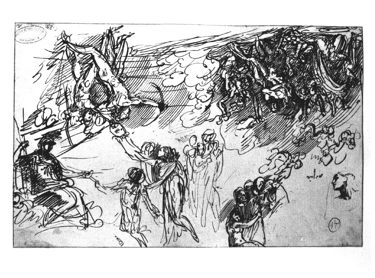 Studi per il sipario del teatro dei Filodrammatici di Milano, allegoria della Virtù (disegno, opera isolata) di Appiani Andrea (sec. XVIII)