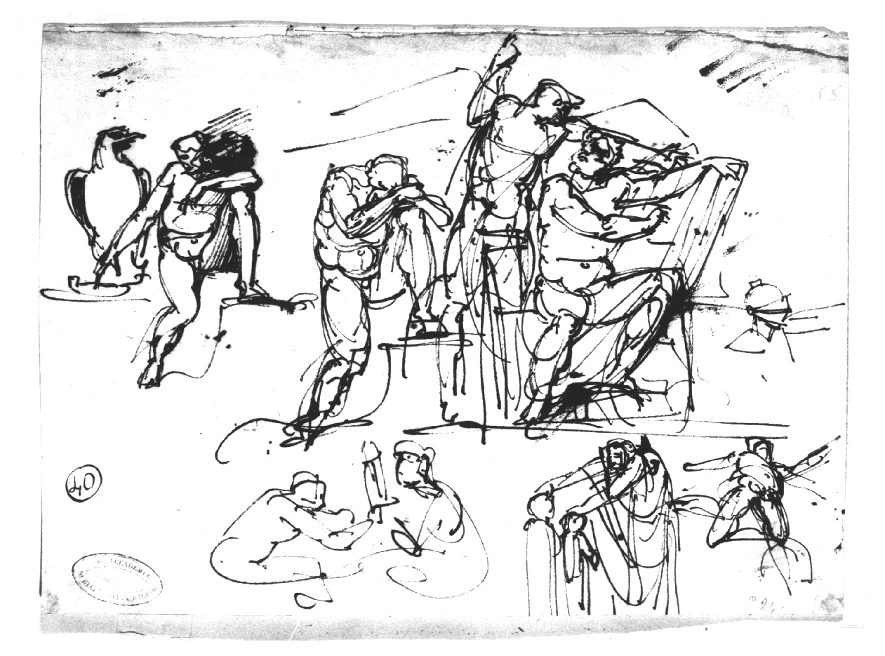 Studi per diversi soggetti, figure maschili (disegno, opera isolata) di Bossi Giuseppe (sec. XIX)