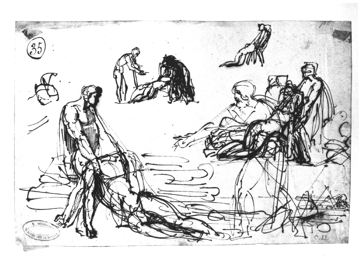Trasporto di un caduto, figure maschili (disegno, opera isolata) di Bossi Giuseppe (sec. XIX)