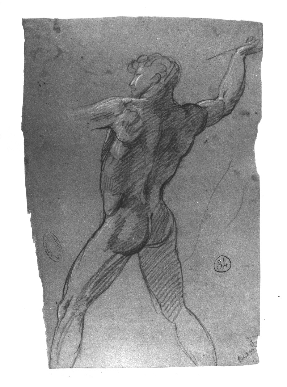 Figura di uomo ignudo che lancia un dardo, giovane nudo (disegno, opera isolata) di Appiani Andrea (sec. XIX)