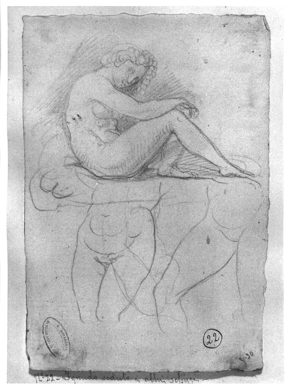 Ignudo seduto ed altri schizzi, figura femminile nuda con giovane nudo (disegno, opera isolata) di Appiani Andrea (inizio sec. XIX)