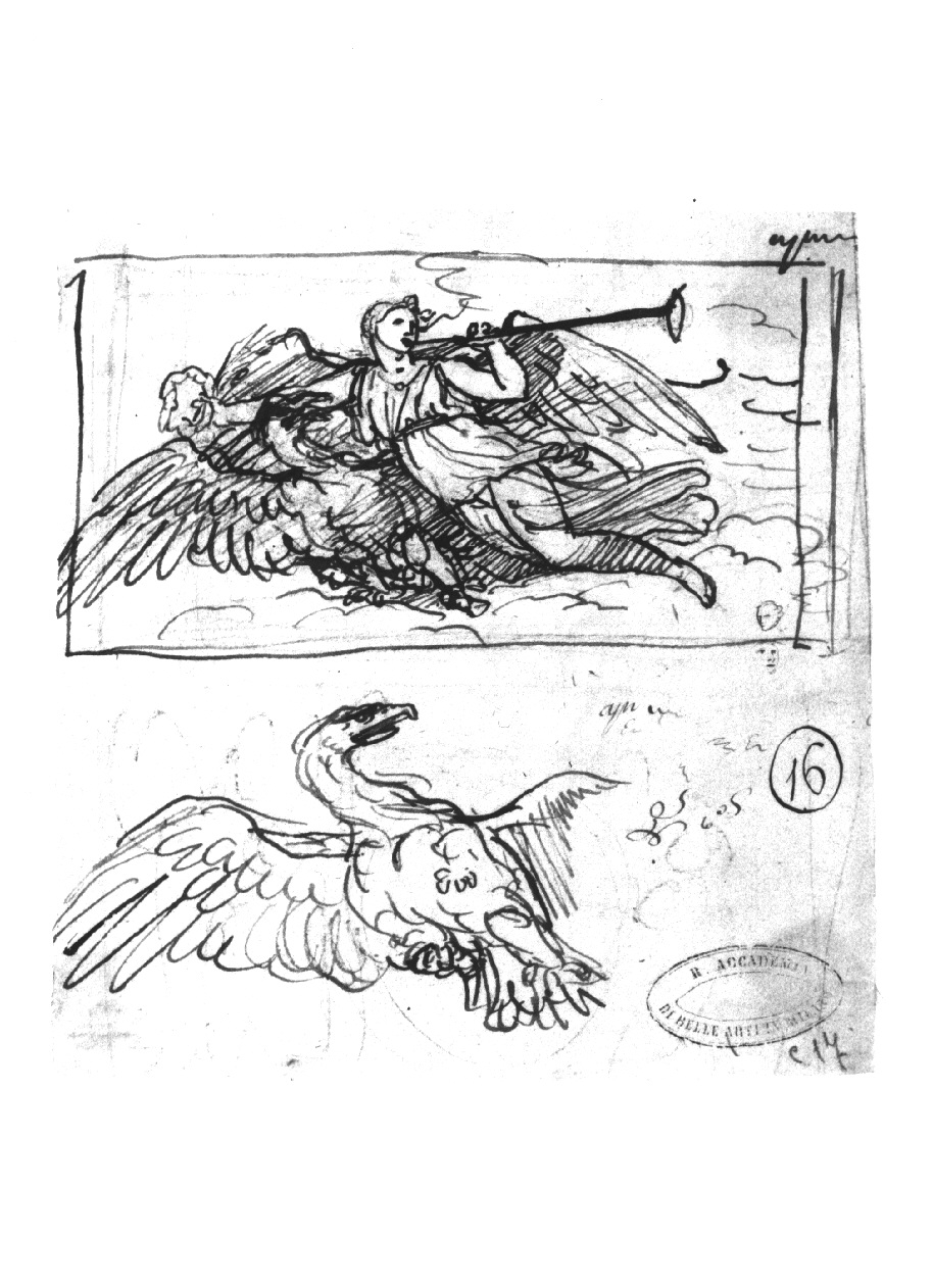 studi per allegoria della Fama, allegoria della Fama (disegno, opera isolata) di Appiani Andrea (inizio sec. XIX)