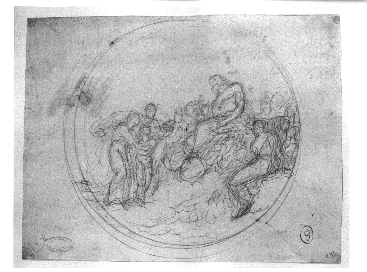Studio per pannello mitologico a Palazzo Reale, Psiche condotta da Mercurio sull'Olimpo (disegno, opera isolata) di Appiani Andrea (sec. XVIII)