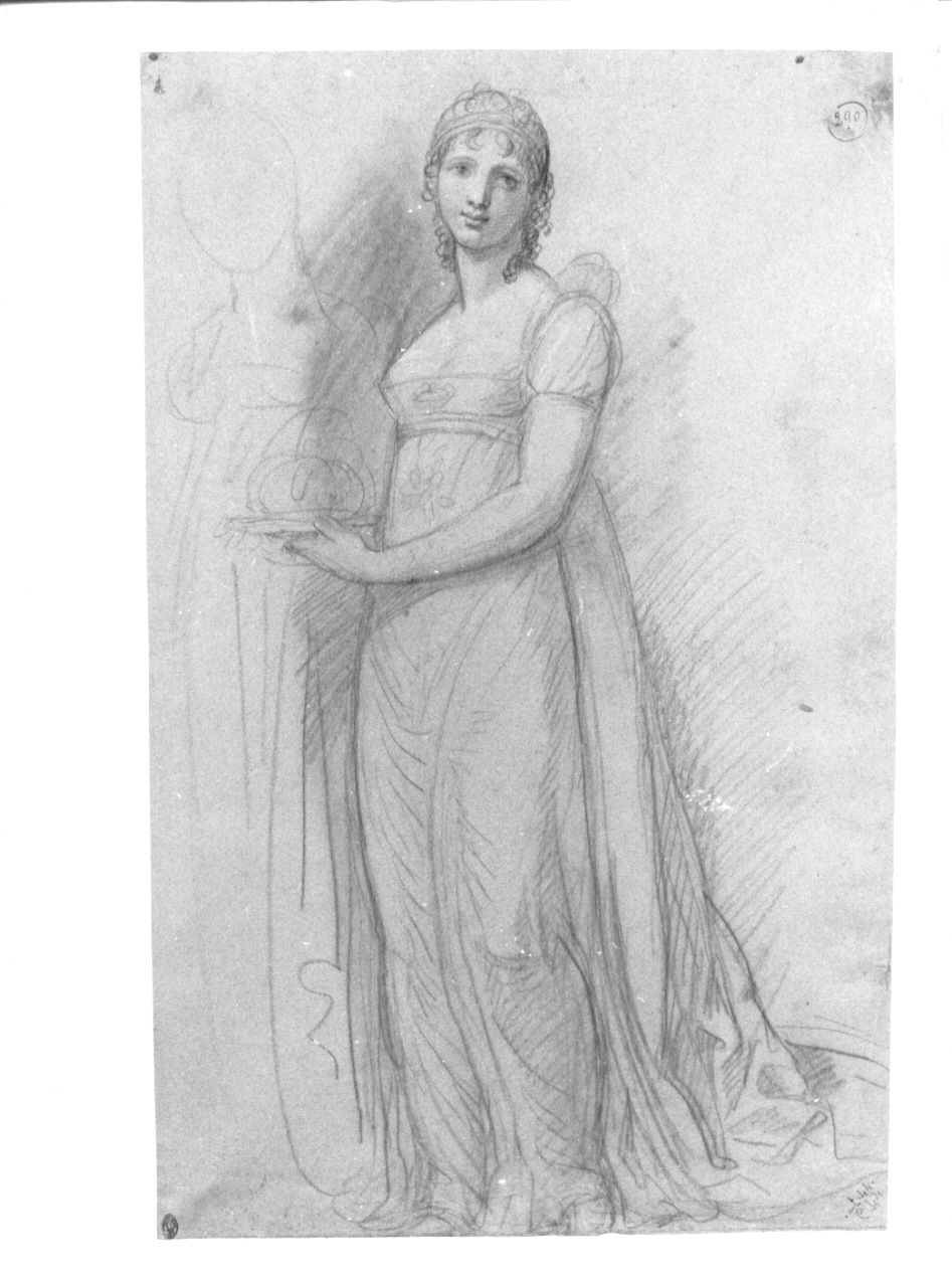 Donna in costume impero con piatto, figura femminile (disegno, opera isolata) di Appiani Andrea (sec. XIX)